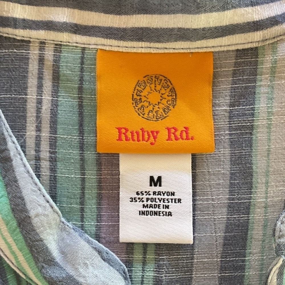 Ruby Rd Womens Medium Striped Button Down Blouse Blue Green Purple 58543 GG - Picture 5 of 10
